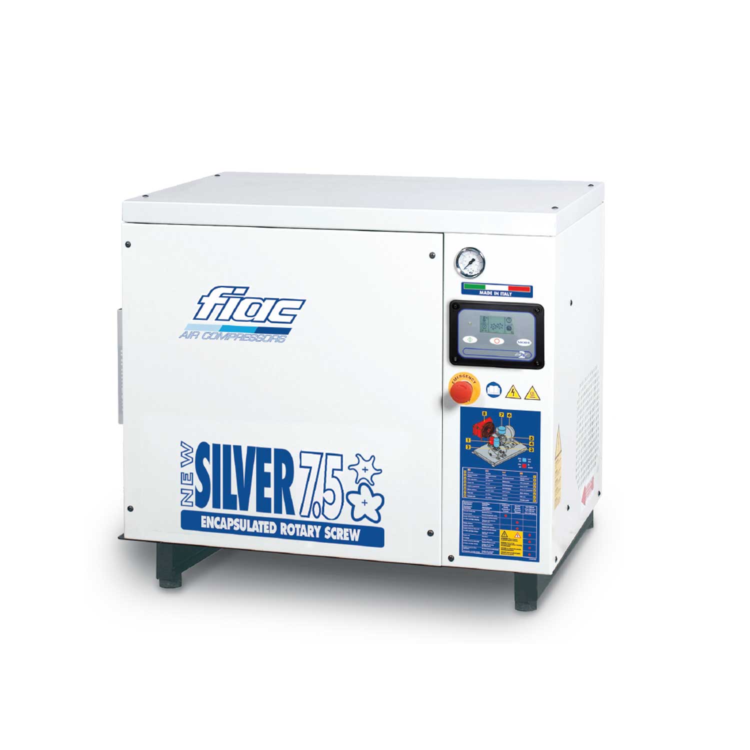 COMPRESSORE SILENZIATO ROTATIVO A VITE
POTENZA MOTORE: 7,5 HP
POTENZA: 5,5 KW
TENSIONE: 400V- 50HZ - 3