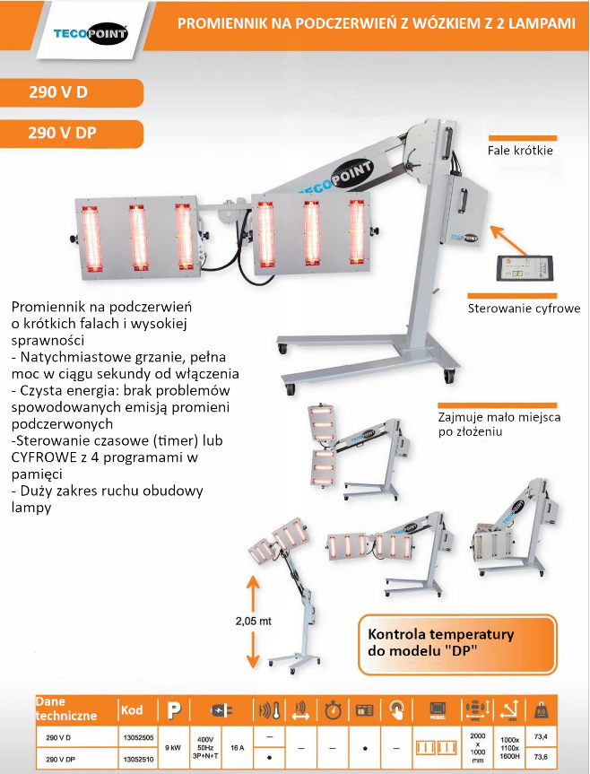 EMETTITORE DI INFRAROSSO CARRELLATO AD 2 PLAFONIERE CON TIMER + PIROMETRO 400V. 6P + 9KW - immagine 2